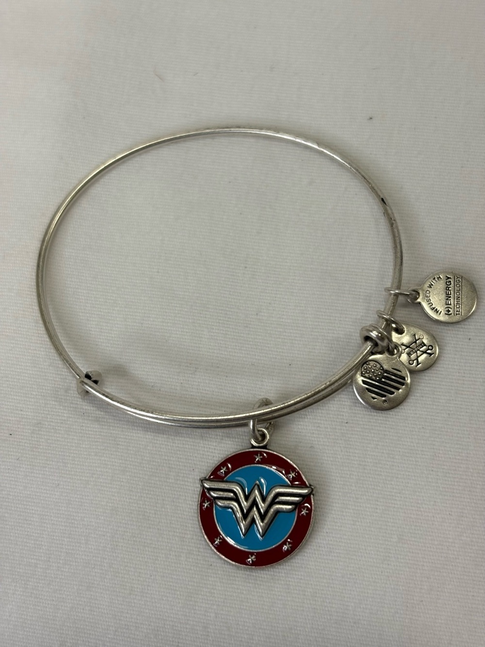 Alex and Ani Silver-Tone Wonder Woman Charm Bracelet - Red & Blue